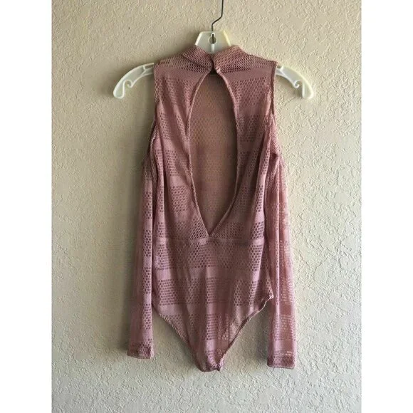 A. Peach Womens Dusty Pink Mesh Bodysuit S - Picture 6 of 7